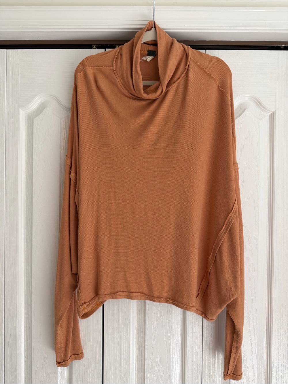 We The Free Cropped Cowl Neck Sweater in Rust Brown